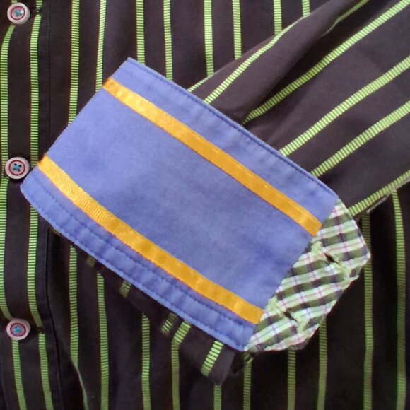 Robert Graham Shirt Men's XL Button Down Long Sleeve Green Striped Flip Cuff - Picture 5 of 5